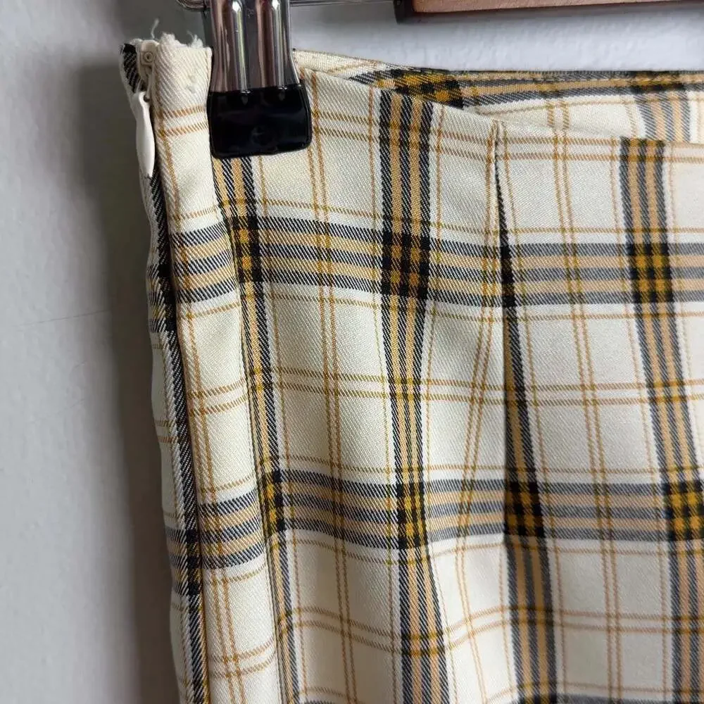 Princess Polly Plaid Trousers Wide Leg Cream Brown US 4 AU 8 Academia Women’s